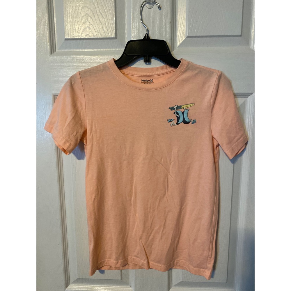 Hurley Boys Graphic T-Shirt Peach Heather Surf Logo Size Large 12-13 YRS